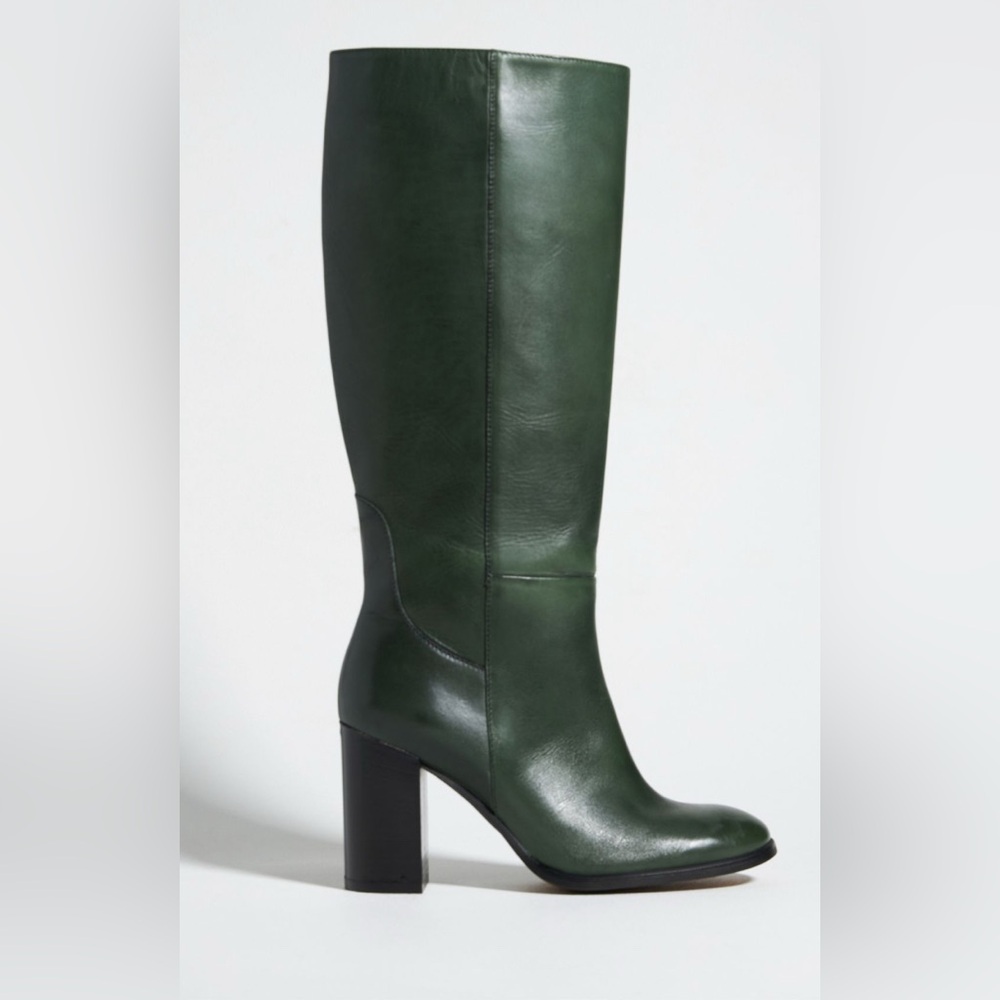 Anthropologie Green Leather Knee-High Boots
